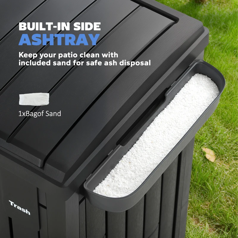 Outsunny 58 Gallon Double Outdoor Garbage Bin with Dual Lid, Plastic Outdoor Waste Trash Can with Ash Holder and Drip Trays