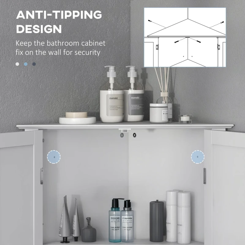 kleankin Modern Bathroom Storage Cabinet, Corner Cabinet with Doors, Bathroom Cabinet with Adjustable Shelf and Recessed Door, White