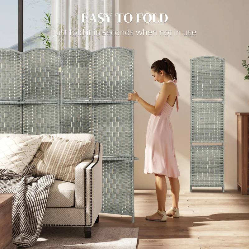 HOMCOM 6 FT Privacy Screen, 6 Panel Room Divider with Shelves for Living Room Bedroom Home Office, Grey