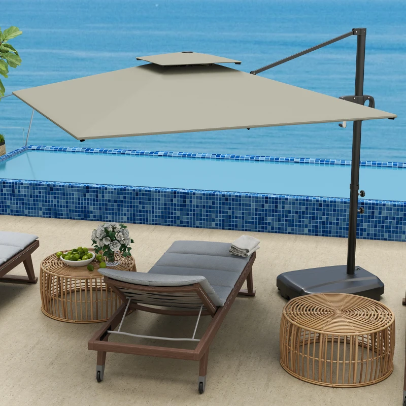 Outsunny Square Cantilever Patio Umbrella, Double Top Patio Hanging Offset Umbrella with Crank & Tilt, 8' x 9', Light Grey