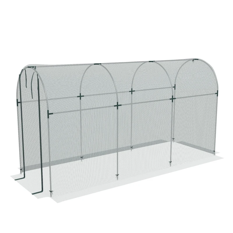 Outsunny Galvanized Steel Crop Cage, Plant Protection Tent with Zippered Door, 4' x 12', Green