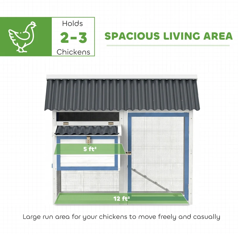 PawHut 55.5" Wooden Chicken Coop with Run Box, Nesting Box, Removable Tray, Ramp, Outdoor Backyard for 2-3 Chickens, White