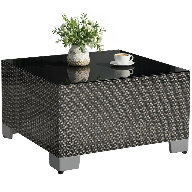 Outsunny 21.7" Square Patio Table, Small Outdoor Patio Coffee Side End Table with Tempered Glass Top, Black