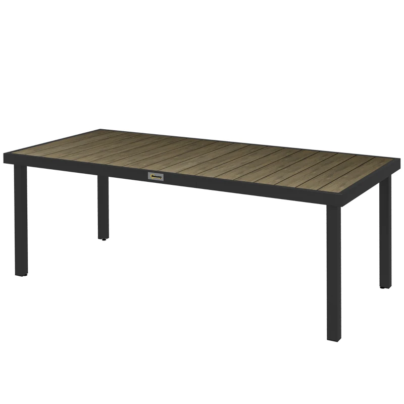 Outsunny Patio Dining Table for 8, Rectangular Aluminum Outdoor Table for Garden Lawn Backyard, Natural