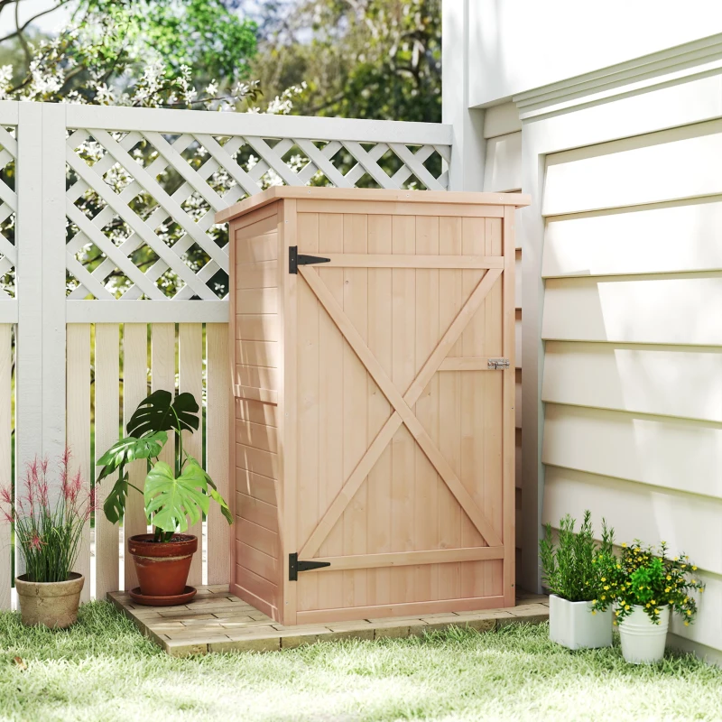 Outsunny 29.9"x21.7"x45.3"Garden Storage Shed with Asphalt Roof, Outdoor Storage Cabinet w/ Shelves, Natural