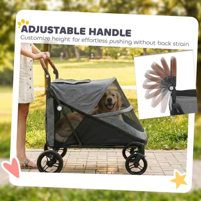 PawHut Dog Stroller for Large Dogs Up to 66 LBS with All-Terrain Spring Suspension, 8-Position Adjustable Handle, Gray