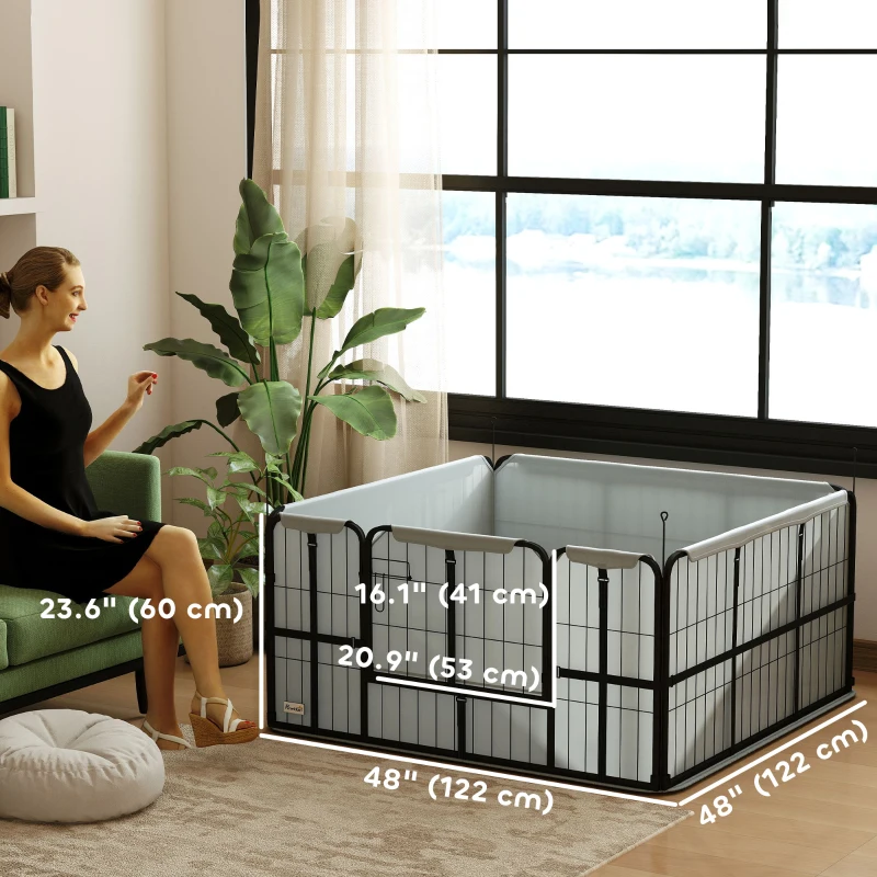 PawHut 4 Panel Dog Whelping Box with 600D Windproof Oxford Fabric Cloth, Washable Pee Pad, for M L Dogs, 48" x 48" x 23.6"