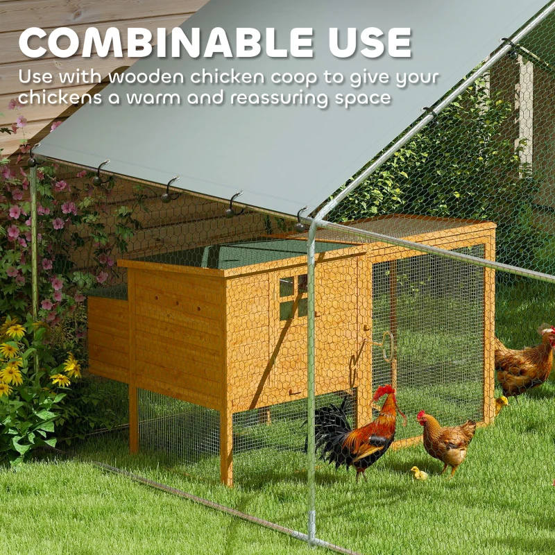 PawHut Metal Chicken Coop, 9.8 x 11.2 FT Walk-in Chicken Run with Cover, Lockable Door, Outdoor Poultry Cage for 10-15 Chickens
