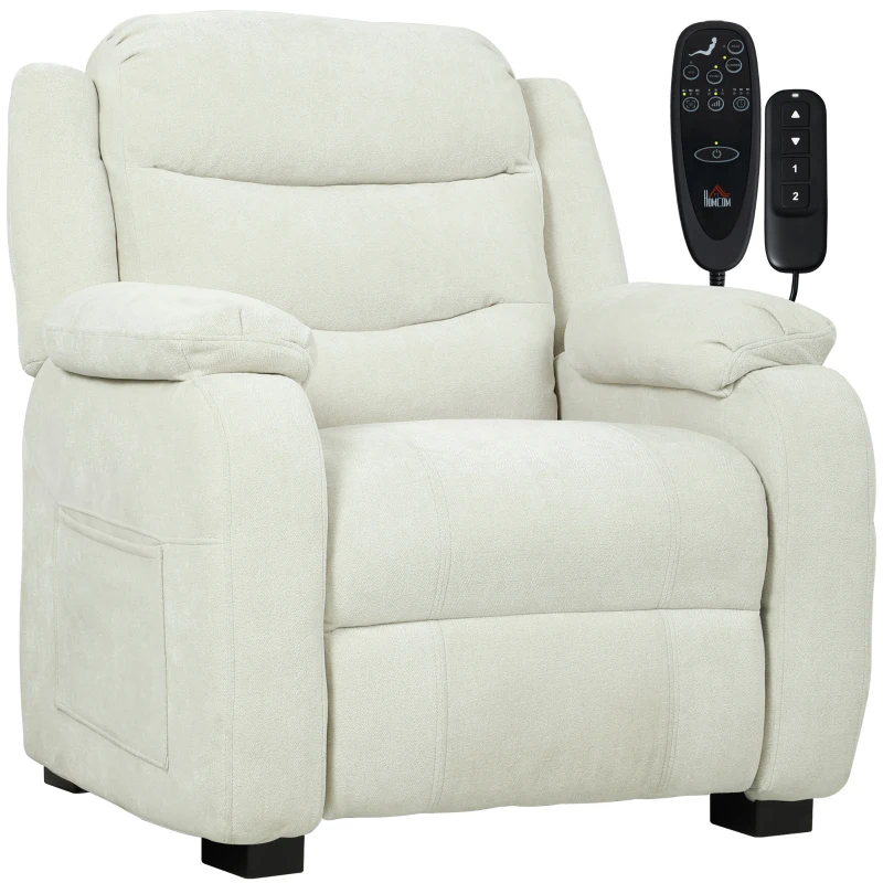 HOMCOM Massage Recliner Chair, Power Recliner with Quiet Brushless Motor, Remote, Pockets, 2 Memory Positions, Beige