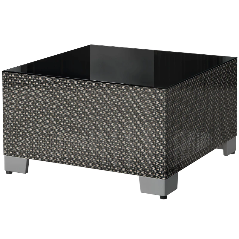 Outsunny 21.7" Square Patio Table, Small Outdoor Patio Coffee Side End Table with Tempered Glass Top, Black