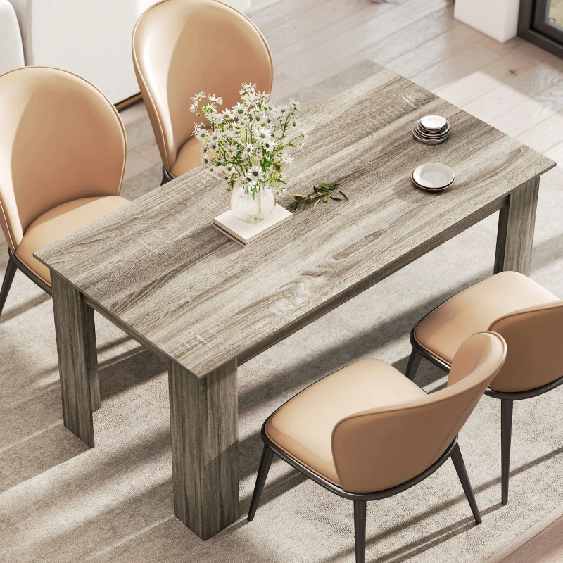 HOMCOM 63" Kitchen Table for 4-6 People, Dining Table with Wood Effect for Dining Room, Grey