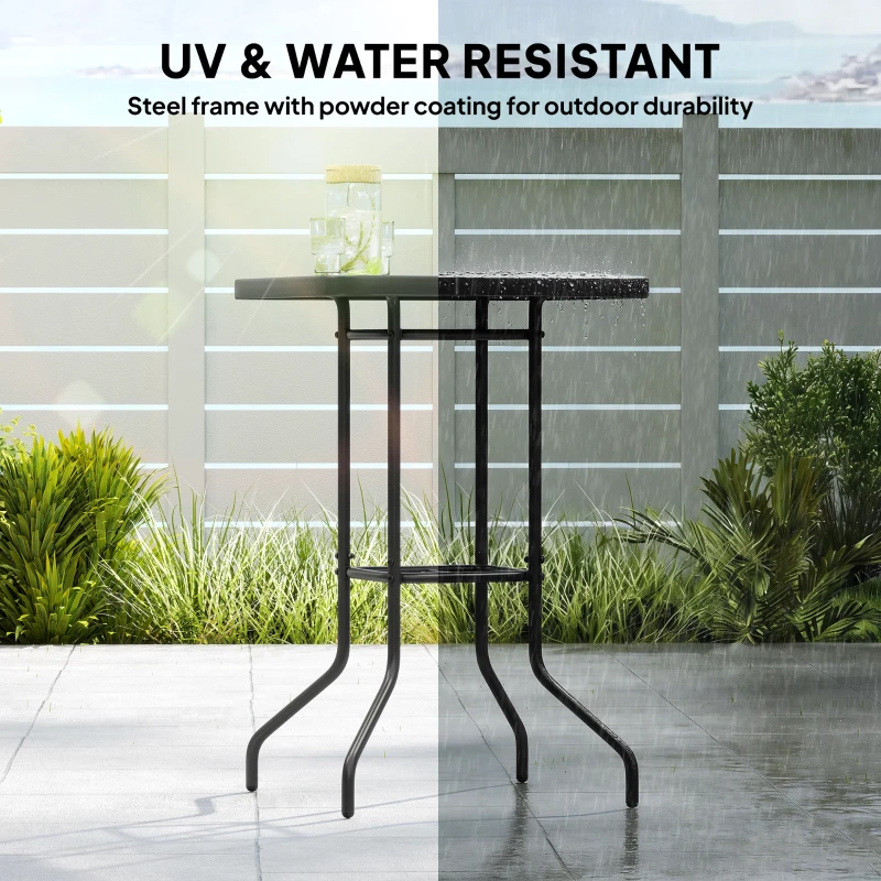 Outsunny Outdoor Bar Table with Umbrella Hole, 41.3" Bar Height Patio Table with Glass Top and Metal Frame, Black