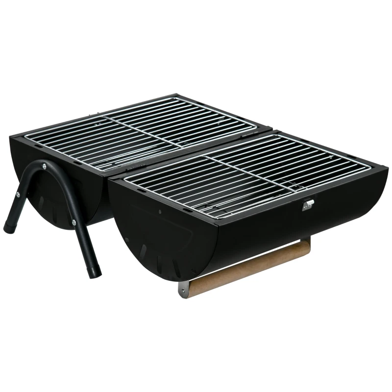 Outsunny Outdoor Charcoal BBQ Grill, Tabletop Folding Barbecue Grill with Handle, 17.3" x 9.8" x 14", Black