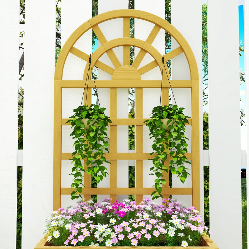 Outsunny Wooden Raised Garden Bed with Lattice Trellis, Outdoor Elevated Planter Box with Drainage Holes for Climbing Plants