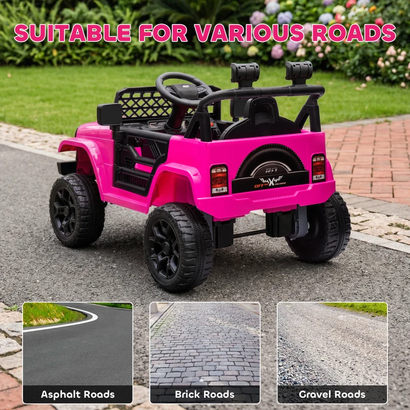 Qaba 12V Battery Powered Ride On Truck, Kids Electric Car with Spring Suspension, Remote, Horn, USB Music, Pink
