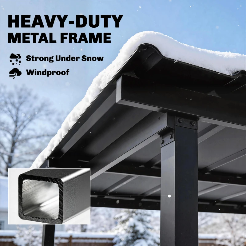 Outsunny 9' x 6' Hardtop Grill Gazebo, BBQ Gazebo with 2 Side Shelves and Galvanized Metal Slope Roof, Black