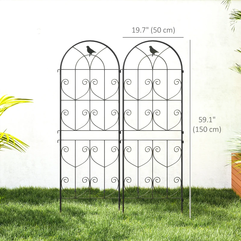 Outsunny Set of 2 Metal Garden Trellis, Decorative Trellis Panels, Bird Design, 150 x 50 cm, Black