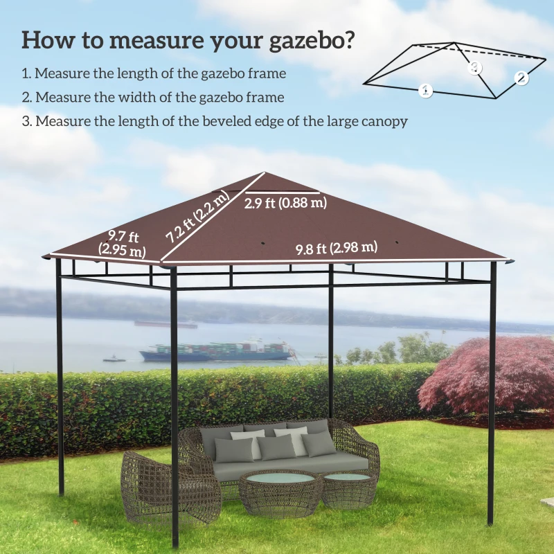 Outsunny 10' x 10' Square Gazebo Canopy Replacement UV Protected Top Cover Sun Shade Coffee
