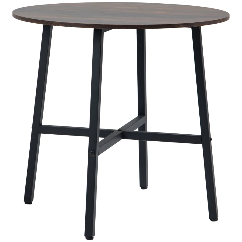 HOMCOM Ф31.5" Dining Room Table, Industrial Style Kitchen Table Round  with Steel Legs, Rustic Brown