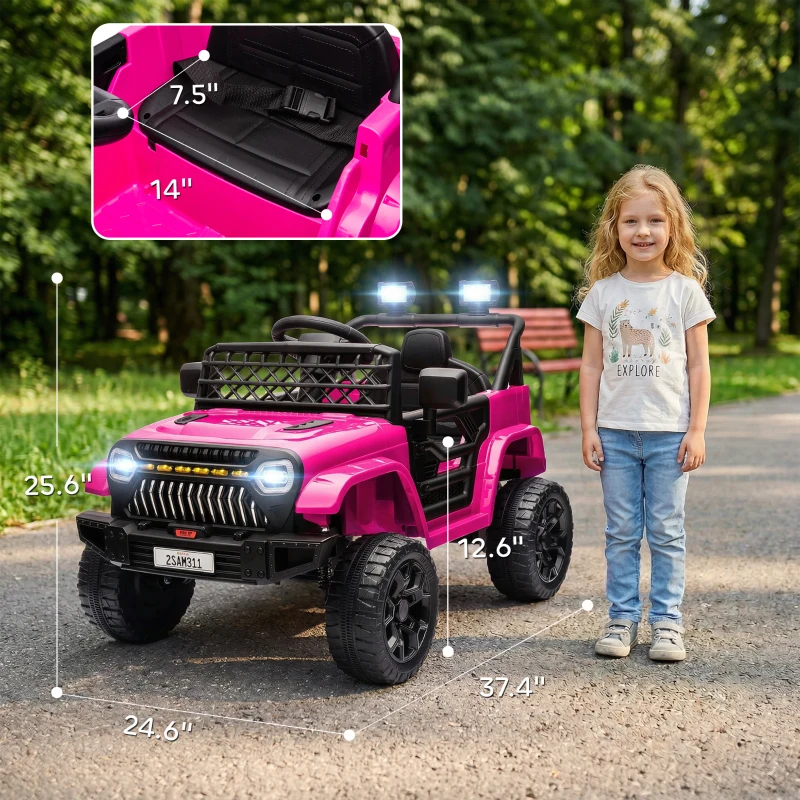 Qaba 12V Battery Powered Ride On Truck, Kids Electric Car with Spring Suspension, Remote, Horn, USB Music, Pink