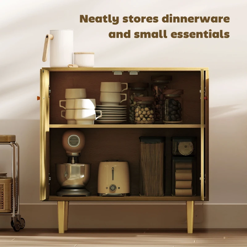 HOMCOM Sideboard with Adjustable Shelf, Buffet Cabinet with 2 Doors and Gold Steel Legs for Dining Room, Oak