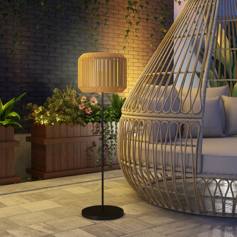 Outsunny Wicker Outdoor Floor Lamp, Cordless Solar Lantern with Auto On/Off LED Lights, IP44 for Patio, Porch, Pathway, Yellow