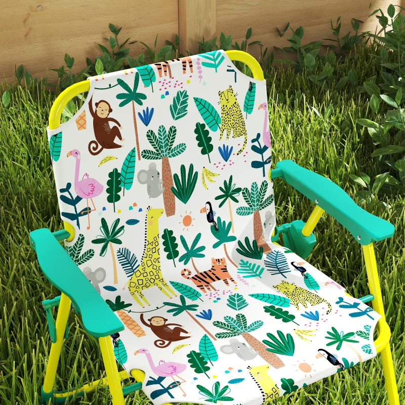 Qaba Kids Picnic Table, Kids Table and Chair Set with 2 Folding Chairs and Umbrella for Backyard, Garden, Patio, Green