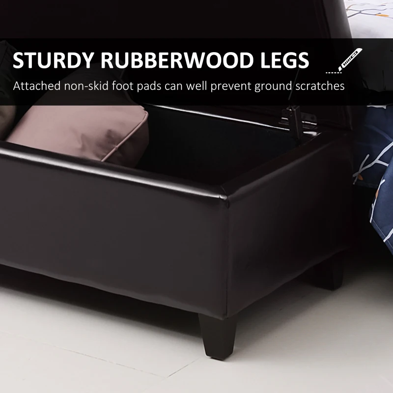 HOMCOM Storage Ottoman Bench, Foot Rest with Solid Wood Legs, 51 Inches PU Leather Storage Chest for Living Room, Brown