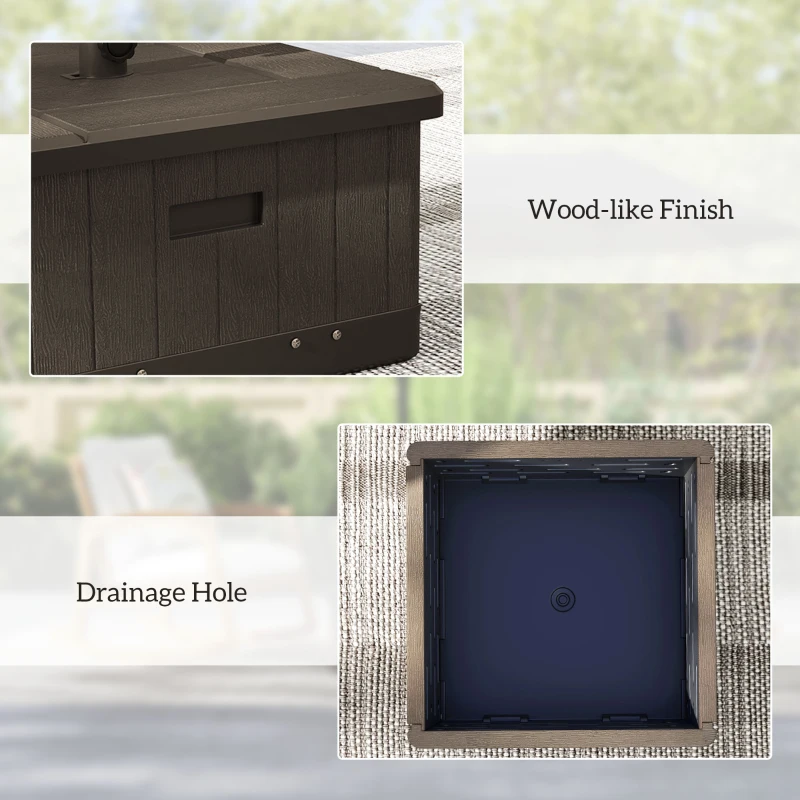 Outsunny 3-in-1 Outdoor Umbrella Base with Wheels and Handles, End Table, Flower Box Planter with Hole, 176 lbs. Capacity, Brown