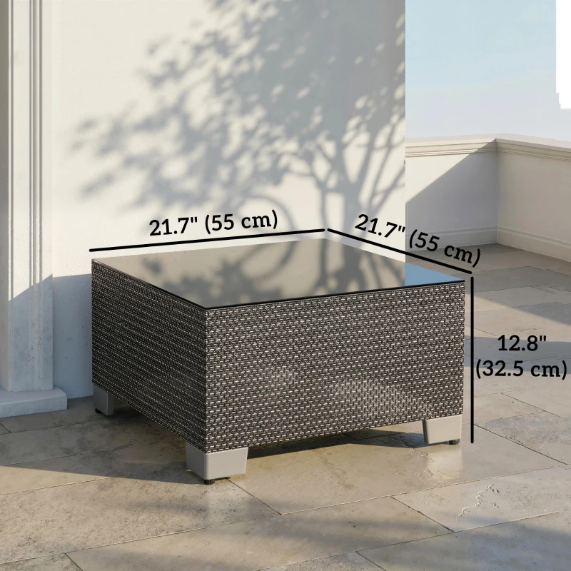 Outsunny 21.7" Square Patio Table, Small Outdoor Patio Coffee Side End Table with Tempered Glass Top, Black