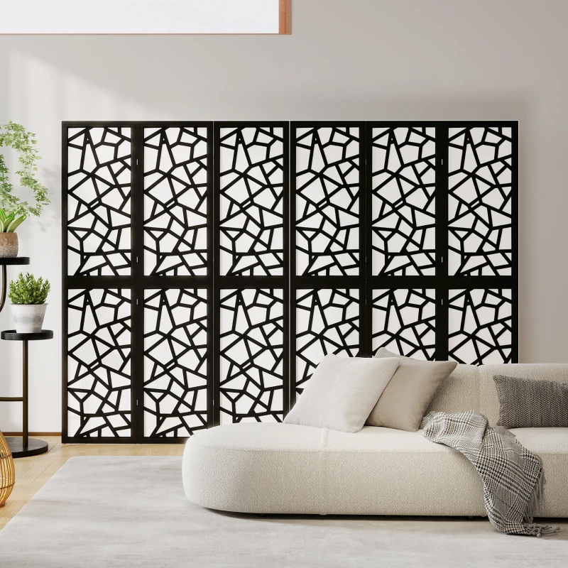 HOMCOM 6 Panel Room Divider, 5.6 FT Lightweight Folding Privacy Screen with Geometric Pattern for Living Room, Bedroom, Black