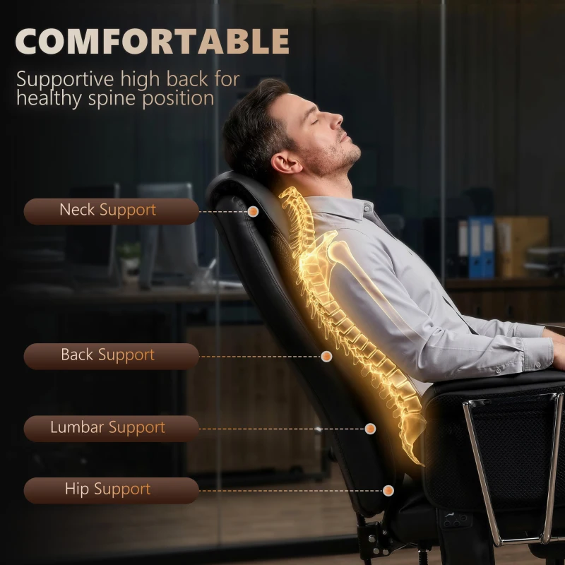 HOMCOM Massage Office Chair with 6 Points Vibration, Executive Desk Chair with High Back, PU Leather, Footrest, Black