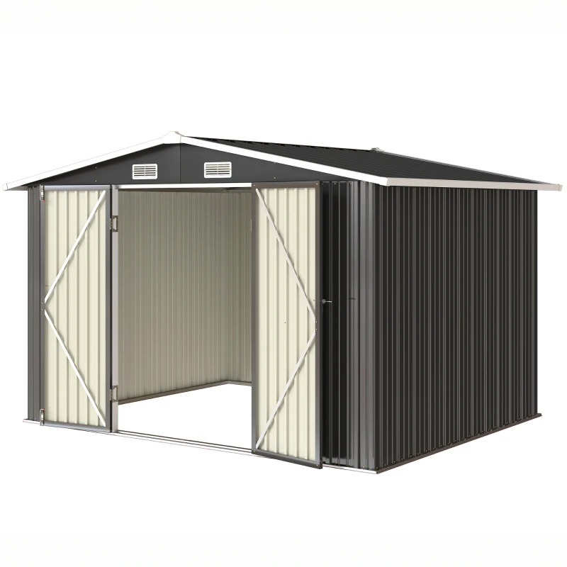 Outsunny 10' x 8' Metal Shed, Heavy Duty Outdoor Storage Shed with 4 Vents and Lockable Double Doors, Dark Grey