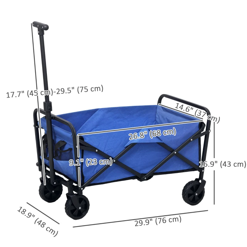 Outsunny Collapsible Folding Garden Cart, Heavy Duty Lawn Wagon with Universal Wheels and Adjustable Handle, Blue