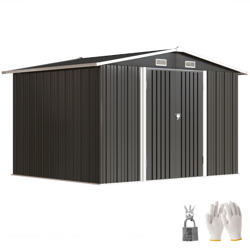 Outsunny 10' x 8' Metal Shed, Heavy Duty Outdoor Storage Shed with 4 Vents and Lockable Double Doors, Dark Grey