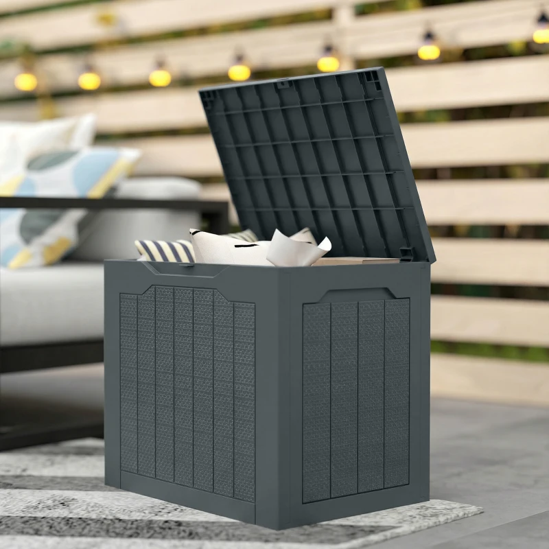 Outsunny 28 Gallon Deck Box, Resin Outdoor Storage Box with Handles, Waterproof and UV Resistant Storage Container