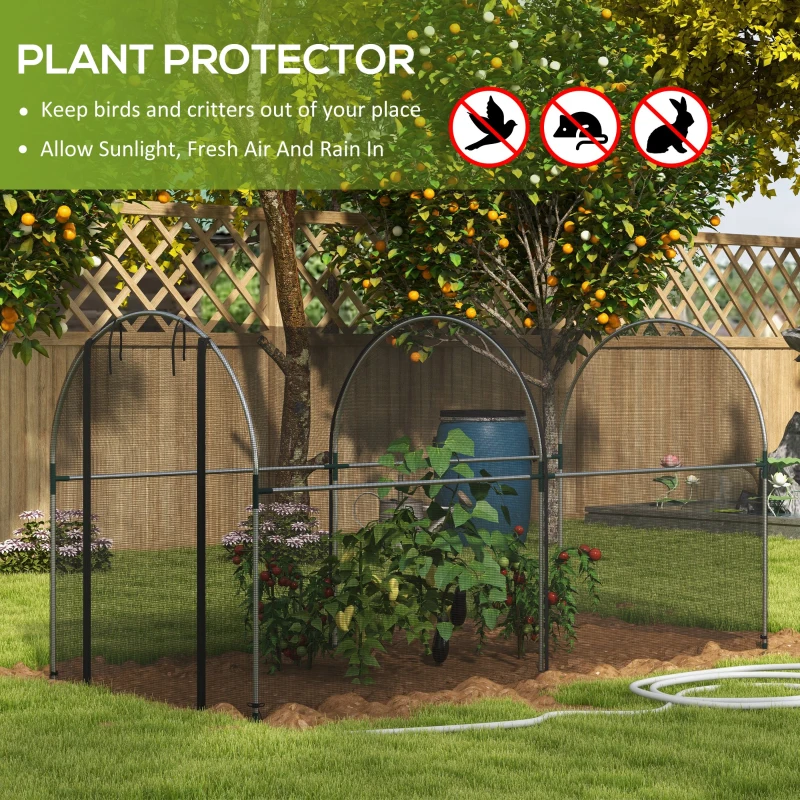 Outsunny 9.8' x 3.9' Crop Cage with Zipper Roll-Up Door, Mesh Plant Protection Tent from Animals with Galvanised Steel Frame