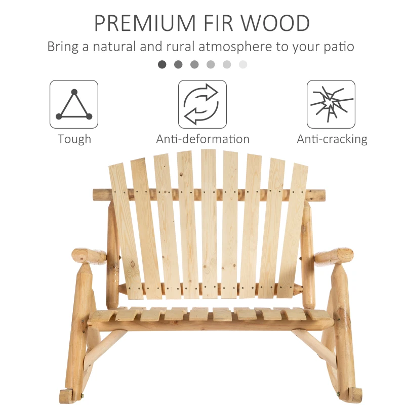 Outsunny Wooden Adirondack Rocking Chair, Outdoor Rustic Double Rocking Chair with Slatted Design for 2 Persons, Suit for Garden, Balcony, Porch, Natural Wood