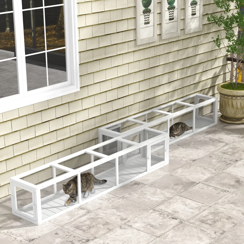 PawHut 79" Long Cat Tunnel, Cat shelter L- Shape with Extendable Design, Cat Enclosure for Indoor/Outdoor Use, White