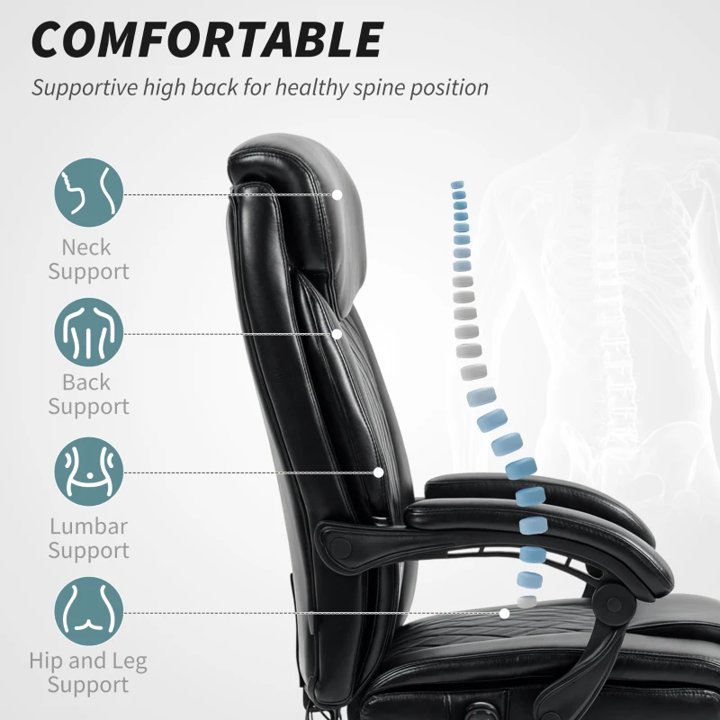 HOMCOM 6 Point Massage Office Chair with Remote, Ergonomic Reclining Computer Desk Chair with Footrest, Side Pocket, Black