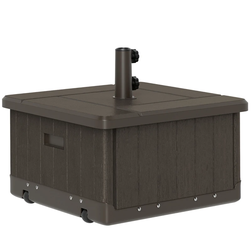 Outsunny 3-in-1 Outdoor Umbrella Base with Wheels and Handles, End Table, Flower Box Planter with Hole, 176 lbs. Capacity, Brown