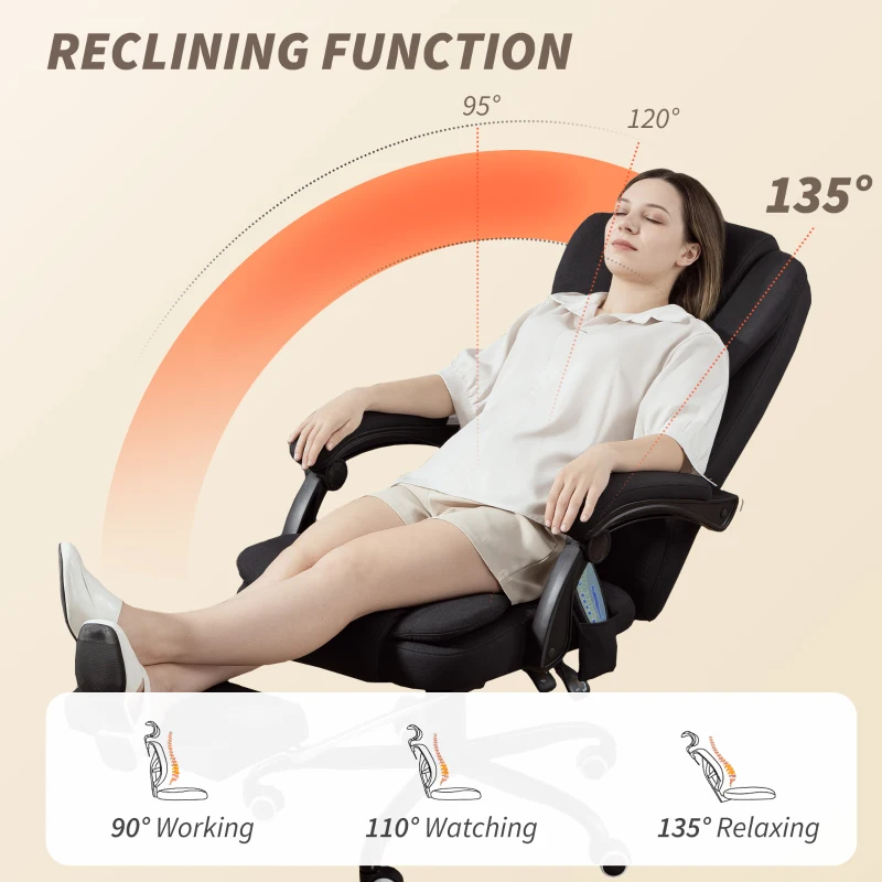 Vinsetto 7-Point Vibrating Massage Chair, Reclining Office Chair with Footrest, Reclining Back, Adjustable Height, Black