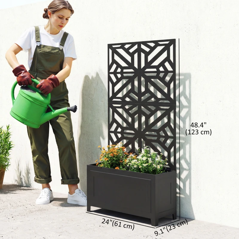 Outsunny Metal Raised Garden Bed with Trellis for Climbing Plants, Freestanding or Wall Mounted Flower Bed with Privacy Panel