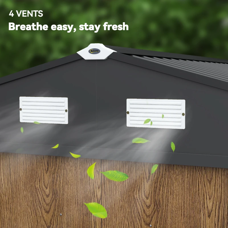 Outsunny 9.1'x6.4'x6.3' Garden Storage Shed, Outdoor Storage Tool House with Vents, Foundation and Lockable Double Doors, Teak