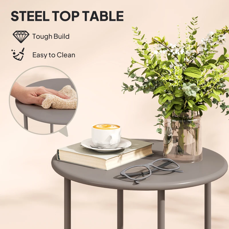 Outsunny Rattan Bistro Set, 3 Pieces Wicker Patio Furniture Set, Acapulco Chairs and Steel Table for Porch, Balcony, Light Grey