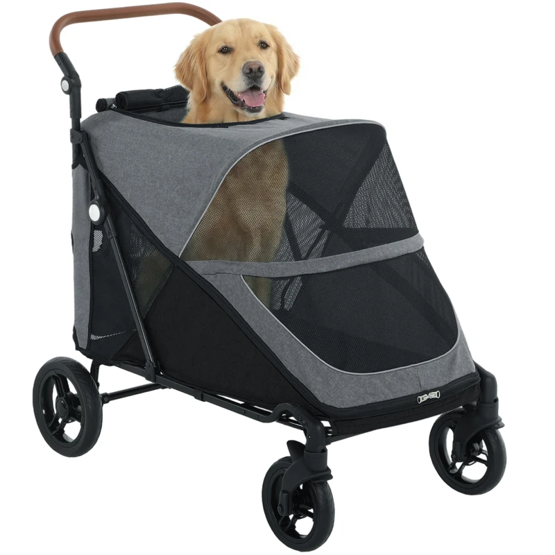 PawHut Dog Stroller for Large Dogs Up to 66 LBS with All-Terrain Spring Suspension, 8-Position Adjustable Handle, Gray