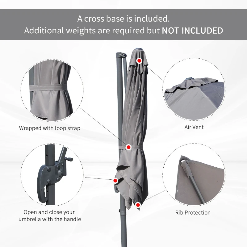 Outsunny 8' x 8' Square Patio Hanging Offset Umbrella Aluminum Outdoor Cantilever Crank Market Parasol Garden Sun Canopy Shelter 360° Rotation w/ Cross Base Grey