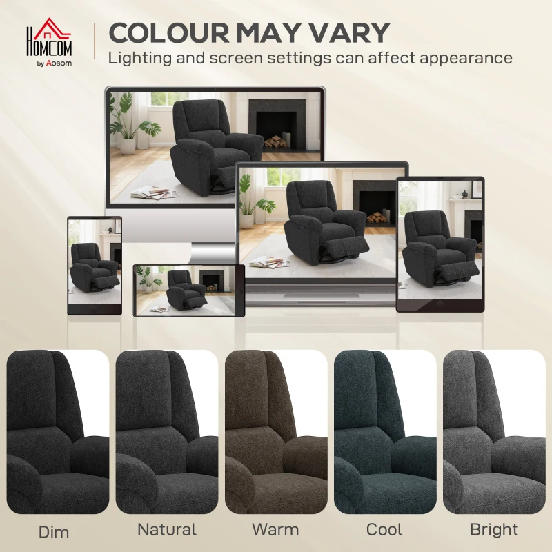 HOMCOM Power Recliner Chair, Fabric Upholstered Recliner Chair with USB Ports, Swivel and Rocking Function, Footrest, Black