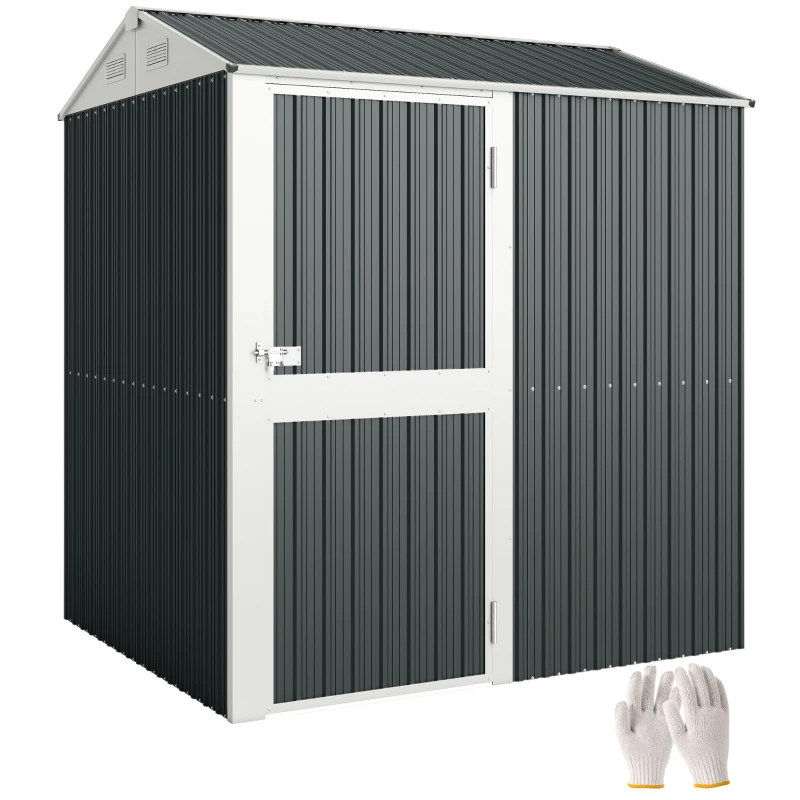 Outsunny 7' x 6' Tall Outdoor Storage Shed, Waterproof Metal Garden Shed with Gloves, Lockable Door, Dark Grey