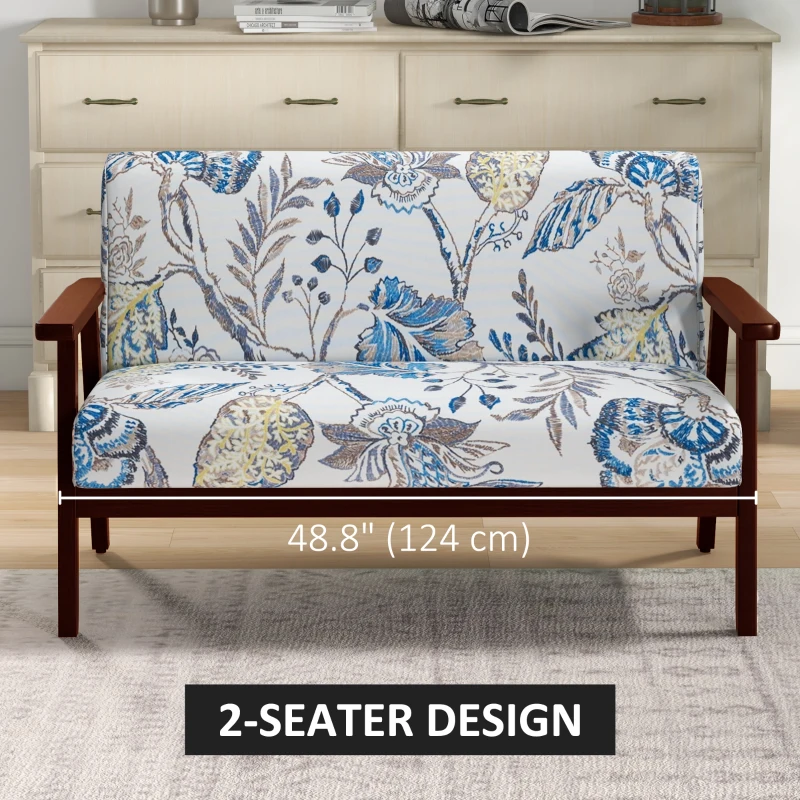HOMCOM Compact Loveseat Sofa Couch Linen Fabric Double Seat Sofa with Rubber Wood Legs Multicolour